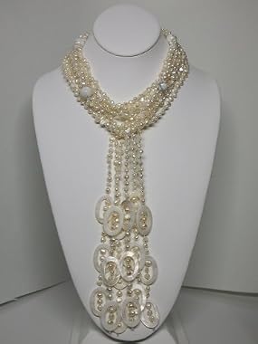 HinsonGayle Glamour Collection "GLORIA" White Triple Strand Cultured Pearl Lariat Necklace