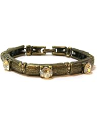 Creations Georgianni 14K Gold Plated Bracelet With Bars of Simulated Wood With Champagne Swarovski Crystals