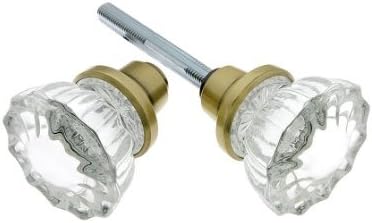Pair Of Fluted Glass Door Knobs With Plated Zinc Base In Antique Brass. Glass Door Knobs. by IDH