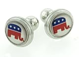 JJ Weston silver plated cufflinks with the Republican elephant image with presentation box. Made in the USA