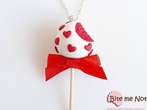 Mini Food Jewelry Valentine Red Velvet Cake Pop Necklace, Miniature Food Jewelry, Polymer Clay Sweets, Kawaii Jewelry, Cute Jewelry