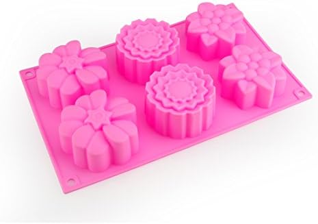 MIREN Beautiful Large Flower 6 Cavity Silicone Mold for Chocolate, Pastry, Cake, Muffin, Bread, Big Ice Cube, Soap, and More (Pink)