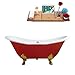 Streamline | Clawfoot Soaking 61" R5161GLD-GLD Cast Iron Bathtub, Red | Comes with External Drain And Gold Overflow | Bamboo Tray Included