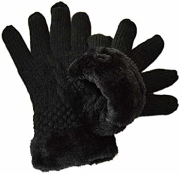 Mosunx(TM)Hot! Women's Warm Winter Knit Gloves Mittens Fur Lining (Black)