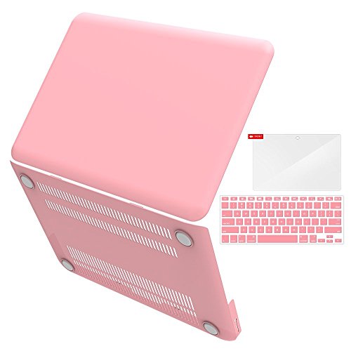 iBenzer - 3 in 1 Macbook Pro 13" Soft-Skin Plastic Hard Case Cover & Keyboard Cover & Screen Protector for Macbook Pro 13" with CD-ROM (A1278), Pink MMP13PK+2