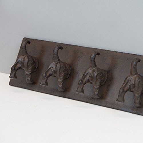 Dog Tail Coat Towel Hook Rack in Cast Iron with painted rust finish leash bath hardware