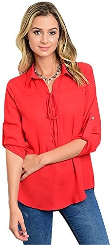 Miss Avenue Women's Three Quarter Sleeve and Front Lace Up Details Top - Small
