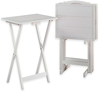 Space Saving Ivory Finish 5 Piece Folding Tray Table Made of Wood