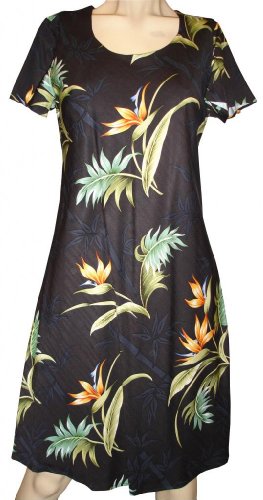 Bamboo Paradise Hawaiian Dress - Womens Hawaiian Dress - Aloha Dress - Hawaiian Clothing - 100% Rayon Black Large