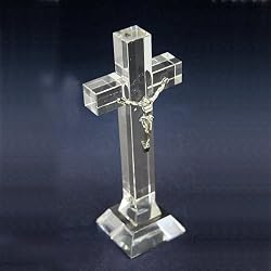 Glass Crucifix - Height: 8" - Pedestal - Includes Deluxe Box