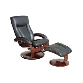 Black 54 Series Leather Swivel Recliner and Ottoman Set by Mac Motion Chairs