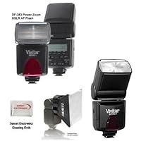 Professional TTL Power, Zoom High Power Auto Flash Vivitar DF-383 with Bounce and Swivel Head For The Sony Alpha DSLR-A500 DSLR-A550 DSLR-A100, DSLR-A200, DSLR-A300, DSLR-A350, DSLR-A700, DSLR-A900 DSLR-A500, DSLR-A500L, DSLR-A550 SLR Digital Cameras Package Includes 1 Built In Flash Diffuser, 1 Reflector, and 1 Professional Soft Box Flash Diffuser