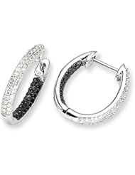 14k White Gold Black & White Diamond In-Out Hoop Earrings