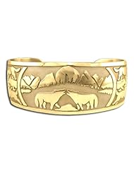 14K Yellow Gold Western Range Wolf Pack Bracelet. Made in USA.