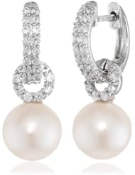Sterling Silver 8.0-8.5mm Freshwater Cultured Pearl and Cubic Zirconia Cuff Earrings