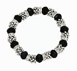 Black Glass Bead and Rhinestone Stretch Bangle Bracelet Fashion Jewelry