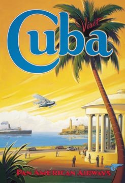 Vintage Cuba Palm Tree Pan Am Airplane Travel Art Deco Poster Print Kerne Erickson