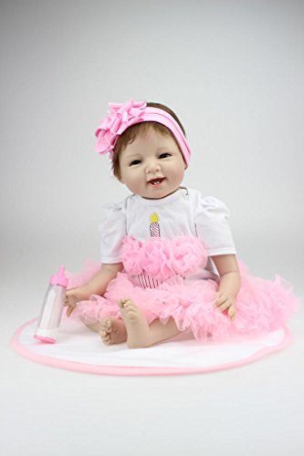 Npkdoll Reborn Baby Doll Soft Silicone 22inch 55cm Magnetic Mouth Lovely Cute Toy Smile Princess Girl Pink Dress