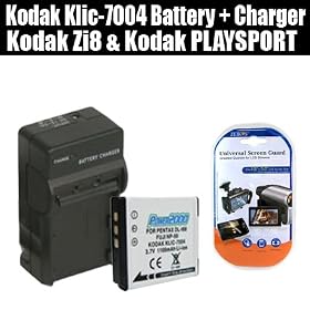 Kodak Klic-7004 Replacement Battery 1100MAH + 1 Hour Charger For Kodak Zi8 Pocket Video Camera & Kodak PLAYSPORT + Free LCD Screen Protectors