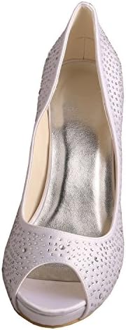 Magic Bride Peep Toe Rhinestones Stiletto Heel Platform Shoes Wedding Bridal High Heels (5, white)