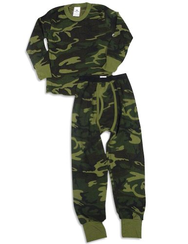 Indera - Boys Long Sleeve Camouflage Thermal Set, Olive, 712ST (Size Large)