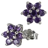 Star Flower Amethyst Cubic Zirconia Platinum Overlay Sterling Silver Studs