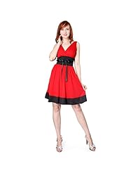 V-neck Polyester/Satin Sleeveless Banding Short Evening Dress 