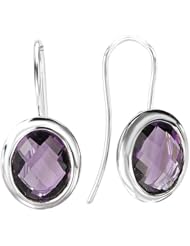 925 Sterling Silver High-Polish Finish Oval Faceted Amethyst Wire Earrings