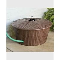 RESIN WICKER GARDEN HOSE BASKET ON STEEL FRAME WITH LID (100 FT.HOSE CAPACITY-HOSE NOT INCLUDED)