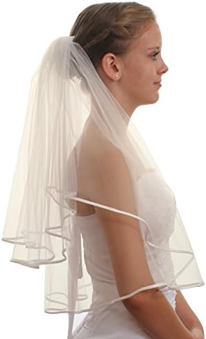 SparklyCrystal 2T 2 Tier 1/8" Ribbon Edge Bridal Wedding Veil - Ivory Shoulder Length 25" VC4B1