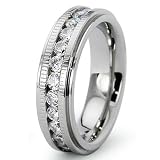 New 6 mm Titanium Wedding Band With Simulated Diamonds, Comfort Fit Ring