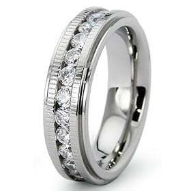 New 6 mm Men’s Titanium Wedding Band With Simulated Diamonds, Comfort Fit Ring