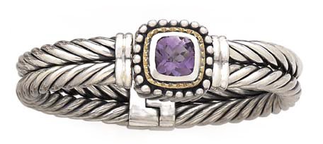 925 Silver & Amethyst Bracelet with 18k Gold Accents
