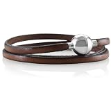 Avedon Sterling Silver Brown Leather Wrap with Magnetic Sphere Bracelet, 23.5