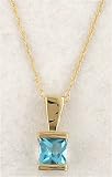 14K Yellow Gold Square Blue Topaz Pendant