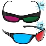 GTMax 2X 3D Magenta/Green Glasses (Black cover style) + 2X 3D Red/Cyan Glasses (Basic round) for watching 3D Movies (Pirates of the Caribbean: On Stranger Tides / Ice Age 3 Dawn of The Dinosaurs 3D) and Playing Games on TV/Monitor Flat Screens.