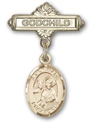 14K Gold Baby Badge with St. Mark the Evangelist Charm and Godchild Badge Pin