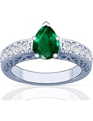 14K White Gold Pear Cut Emerald Ring With Sidestones