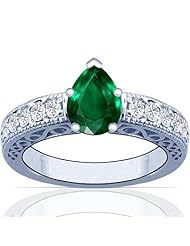 18K White Gold Pear Cut Emerald Ring With Sidestones