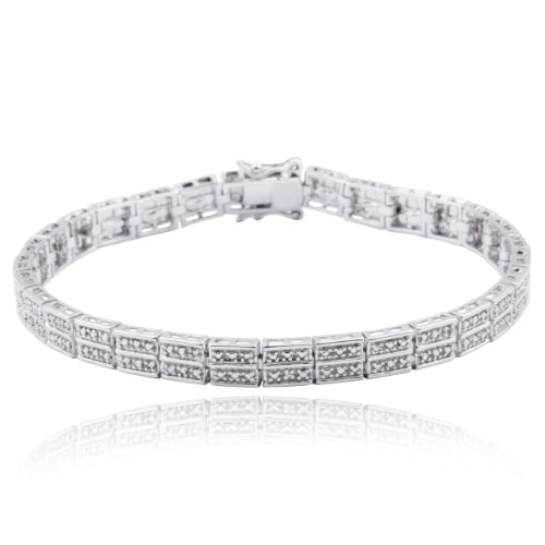 Sterling Silver Platinum Plated Genuine Diamond Accent Bracelet, 8"