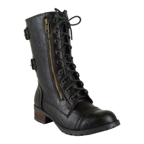 Military Inspired Lace Up Combat Boot Brown