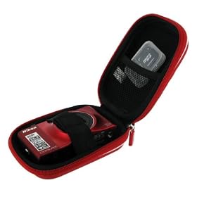 rooCASE (Med EVA Red) Hard Shell Case with Memory Foam for JVC PICSIO GC-FM1AUS HD Camcorder Black Ice