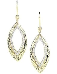 14K White and Yellow Hammered Gold Diamond Drop Earrings (0.60Cttw, SI Clarity, F Color)
