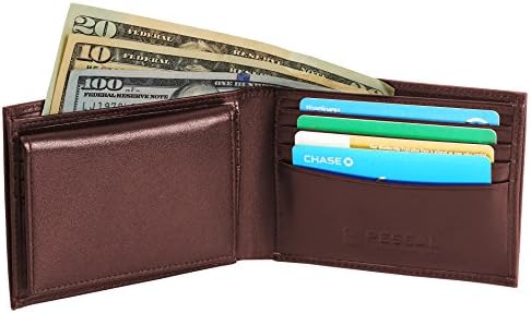 Men's / Juniors High Quality 100% Genuine Leather Slim Small Bifold Wallet - Anti Scan Identity Protection RFID Blocking security - luxury & Lasting - Wallets For Men by Pessal / Brown