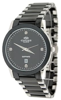 Oniss Men's Paley Faceted Crystal Black Ceramic Watch with Silver Trim #ON606-M1
