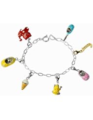 De Buman Sterling Silver Enamel Babyshoes and Cat Charm Bracelet
