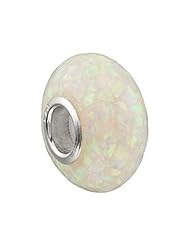 Sterling Silver Kera White Created Mosaic Opal Bead Fits Pandora