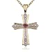 18k Yellow Gold Plated Sterling Silver Ruby and Diamond Accent Cross Pendant, 18"