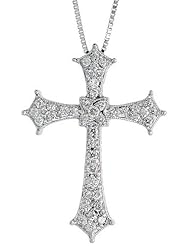 14k White Gold 18" Box Chain & 1 3/16" (30mm) tall Diamond Cross Pendant, w/ 0.60 Carat Brilliant Cut Diamonds