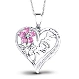 Created Pink Sapphire and Diamond MOM Heart Pendant